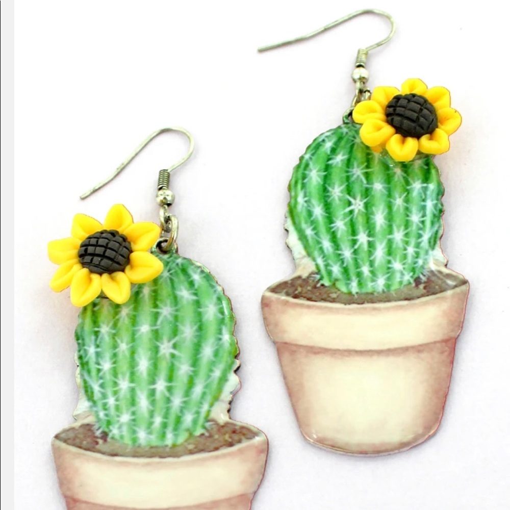 NWT - SUNFLOWER ACCENTED POTTED CACTUS EARRINGS